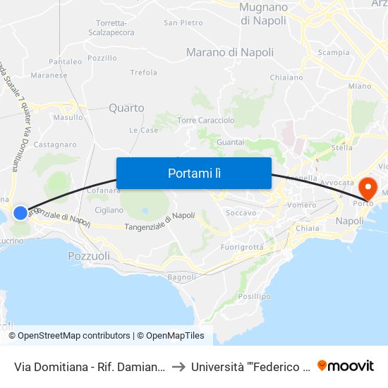 Via Domitiana - Rif. Damiani Fronte Distributore Ip to Università ""Federico Ii"" - Sede Centrale map