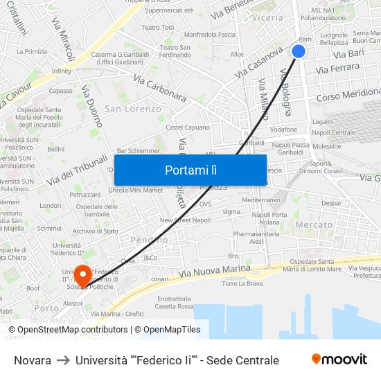 Novara to Università ""Federico Ii"" - Sede Centrale map