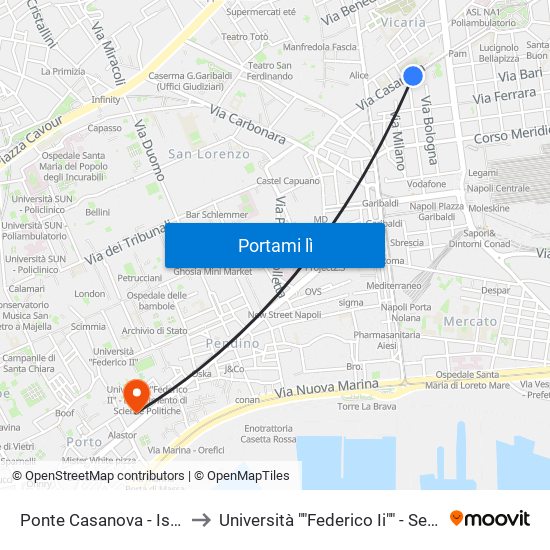 Ponte Casanova - Ist. Gabelli to Università ""Federico Ii"" - Sede Centrale map