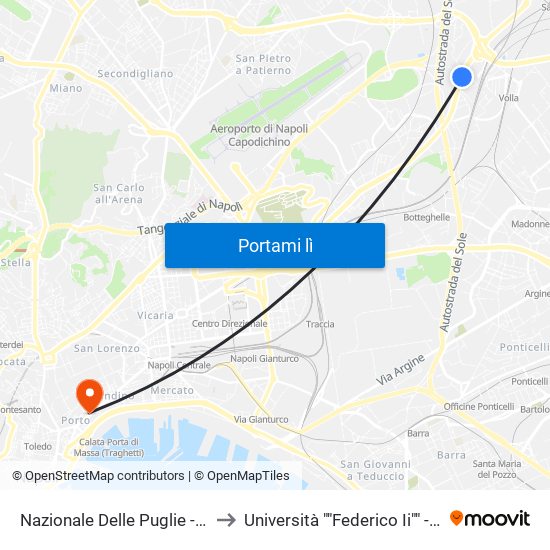 Nazionale Delle Puglie - Parco Platani to Università ""Federico Ii"" - Sede Centrale map