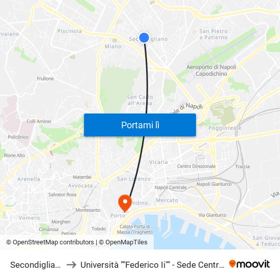 Secondigliano to Università ""Federico Ii"" - Sede Centrale map