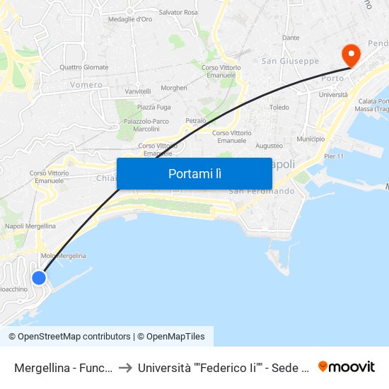 Mergellina - Funcolare to Università ""Federico Ii"" - Sede Centrale map