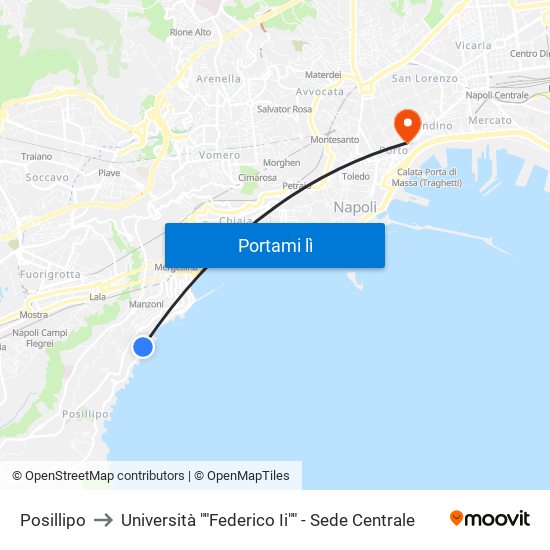 Posillipo to Università ""Federico Ii"" - Sede Centrale map