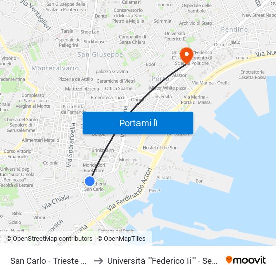 San Carlo - Trieste E Trento to Università ""Federico Ii"" - Sede Centrale map