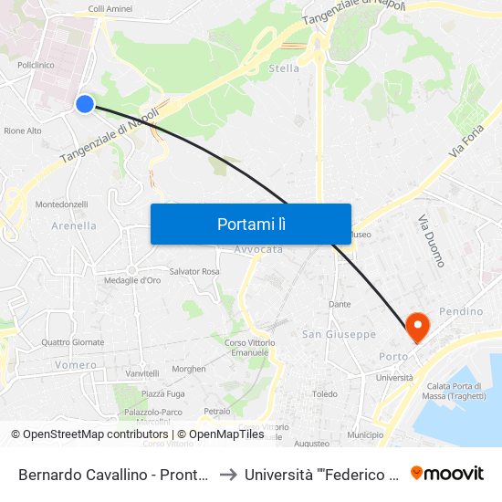 Bernardo Cavallino - Pronto Soccorso Cardarelli to Università ""Federico Ii"" - Sede Centrale map