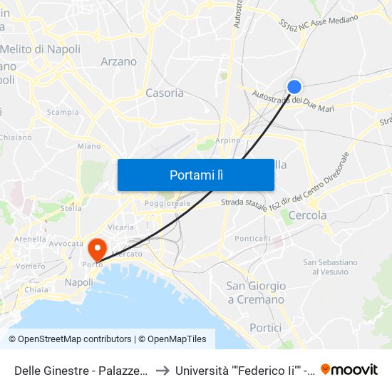 Delle Ginestre - Palazzetto Dello Sport to Università ""Federico Ii"" - Sede Centrale map