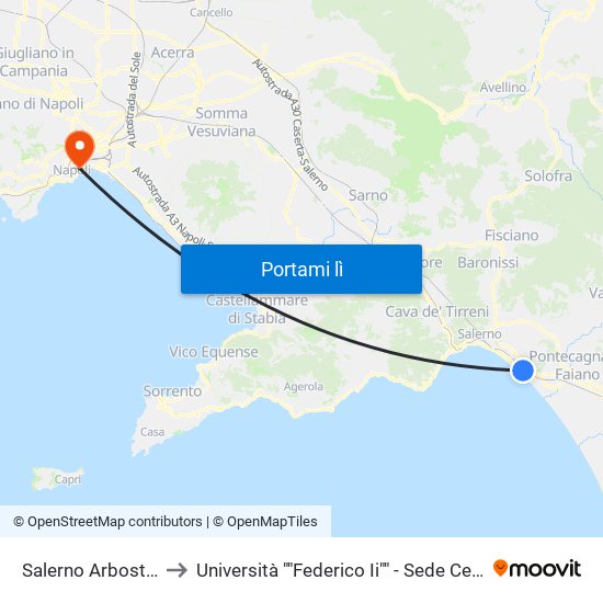 Salerno Arbostella to Università ""Federico Ii"" - Sede Centrale map