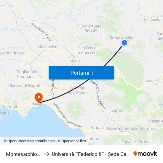 Montesarchio Z.I. to Università ""Federico Ii"" - Sede Centrale map