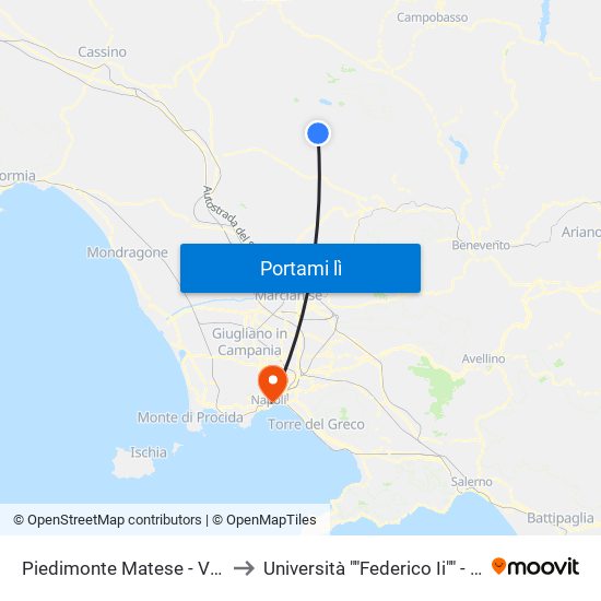 Piedimonte Matese - Villa Comunale to Università ""Federico Ii"" - Sede Centrale map