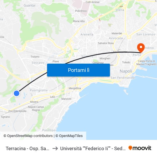 Terracina - Osp. San Paolo to Università ""Federico Ii"" - Sede Centrale map