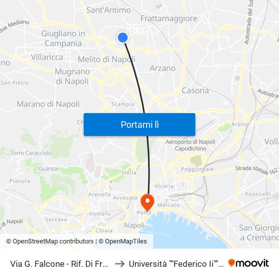 Via G. Falcone - Rif. Di Fronte Civico N° 84 to Università ""Federico Ii"" - Sede Centrale map