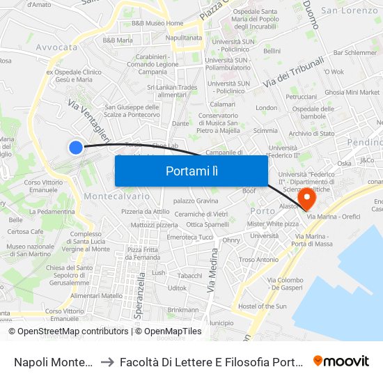 Napoli Montesanto to Facoltà Di Lettere E Filosofia Porta Di Massa map