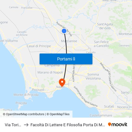 Via Torino to Facoltà Di Lettere E Filosofia Porta Di Massa map