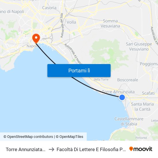 Torre Annunziata Centrale to Facoltà Di Lettere E Filosofia Porta Di Massa map