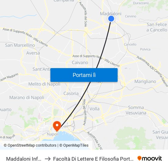 Maddaloni Inferiore to Facoltà Di Lettere E Filosofia Porta Di Massa map