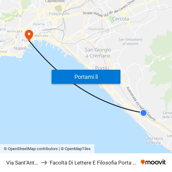 Via Sant'Antonio to Facoltà Di Lettere E Filosofia Porta Di Massa map