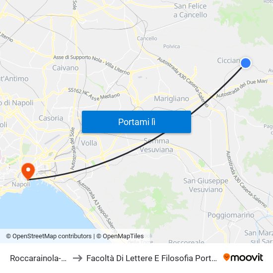 Roccarainola-Tufino to Facoltà Di Lettere E Filosofia Porta Di Massa map