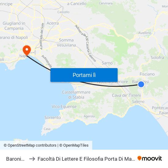 Baronissi to Facoltà Di Lettere E Filosofia Porta Di Massa map