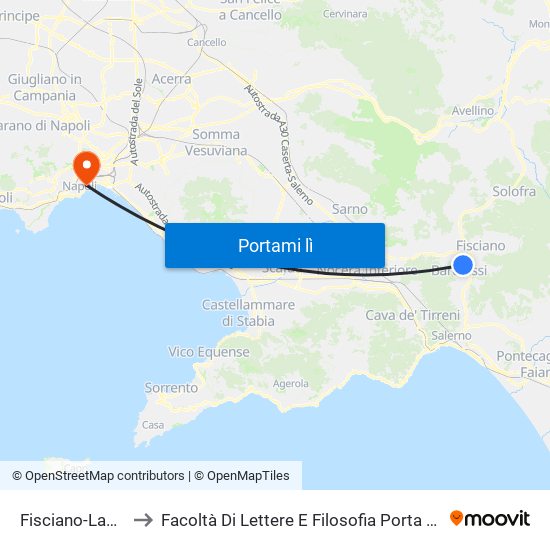 Fisciano-Lancusi to Facoltà Di Lettere E Filosofia Porta Di Massa map