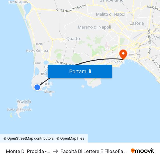 Monte Di Procida - Capolinea to Facoltà Di Lettere E Filosofia Porta Di Massa map