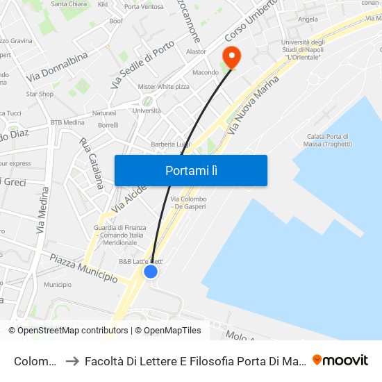 Colombo to Facoltà Di Lettere E Filosofia Porta Di Massa map