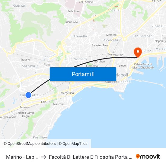 Marino - Lepanto to Facoltà Di Lettere E Filosofia Porta Di Massa map