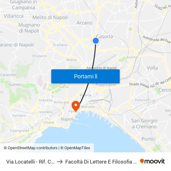 Via Locatelli - Rif. Civico N° 88 to Facoltà Di Lettere E Filosofia Porta Di Massa map