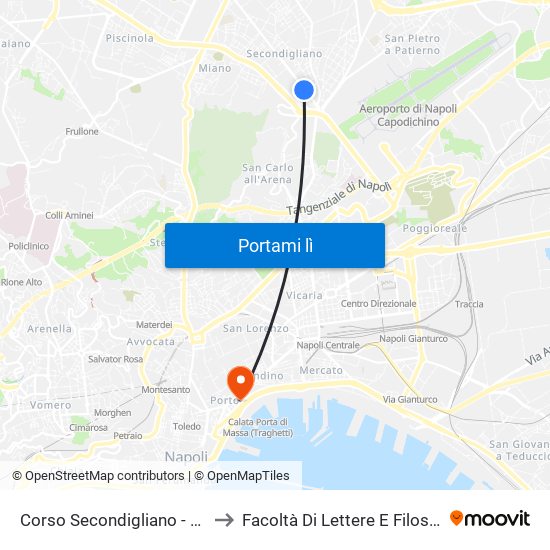Corso Secondigliano - Rif. Civico N° 149 F to Facoltà Di Lettere E Filosofia Porta Di Massa map