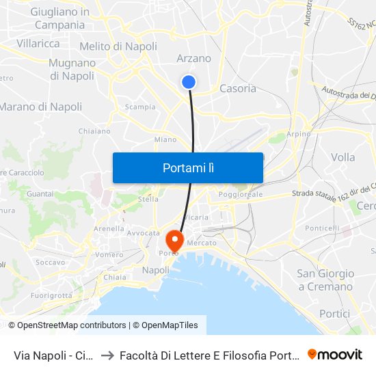 Via Napoli - Civ. 146 to Facoltà Di Lettere E Filosofia Porta Di Massa map