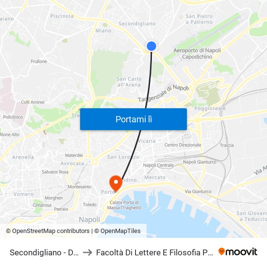 Secondigliano - Di Vittorio to Facoltà Di Lettere E Filosofia Porta Di Massa map