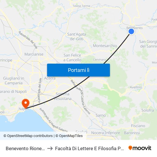 Benevento Rione Liberta' to Facoltà Di Lettere E Filosofia Porta Di Massa map