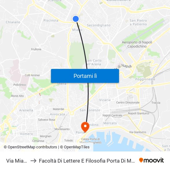 Via Miano to Facoltà Di Lettere E Filosofia Porta Di Massa map