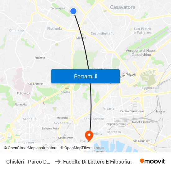 Ghisleri - Parco Delle Palme to Facoltà Di Lettere E Filosofia Porta Di Massa map