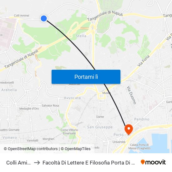 Colli Aminei to Facoltà Di Lettere E Filosofia Porta Di Massa map