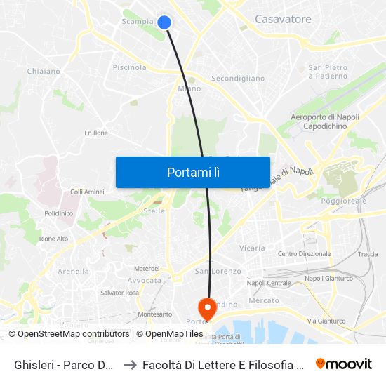 Ghisleri - Parco Delle Palme to Facoltà Di Lettere E Filosofia Porta Di Massa map