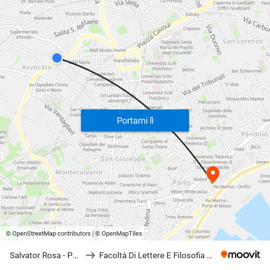 Salvator Rosa - Pontecorvo to Facoltà Di Lettere E Filosofia Porta Di Massa map