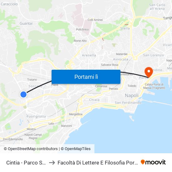 Cintia - Parco S. Paolo to Facoltà Di Lettere E Filosofia Porta Di Massa map