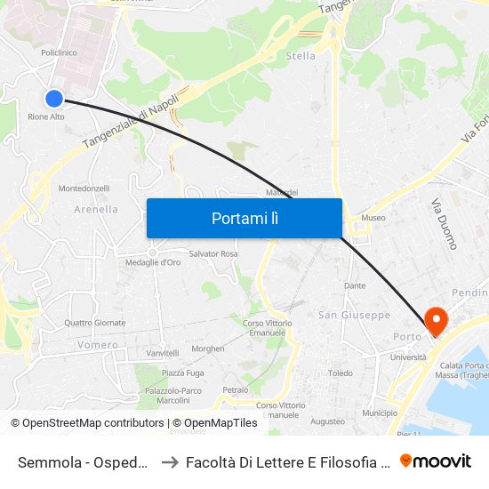 Semmola - Ospedale Pascale to Facoltà Di Lettere E Filosofia Porta Di Massa map