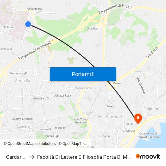 Cardarelli to Facoltà Di Lettere E Filosofia Porta Di Massa map