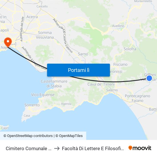Cimitero Comunale (Giffoni V.P.) to Facoltà Di Lettere E Filosofia Porta Di Massa map