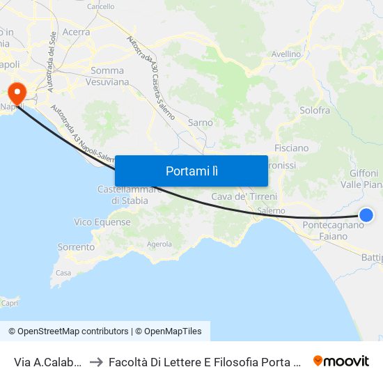 Via A.Calabritto to Facoltà Di Lettere E Filosofia Porta Di Massa map