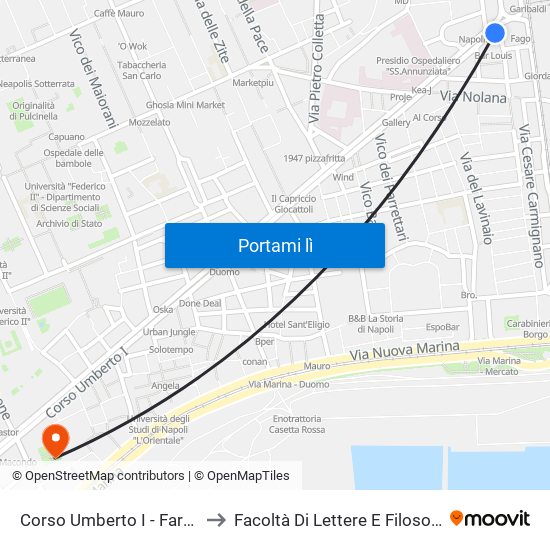 Corso Umberto I - Farmacia Cozzolino to Facoltà Di Lettere E Filosofia Porta Di Massa map