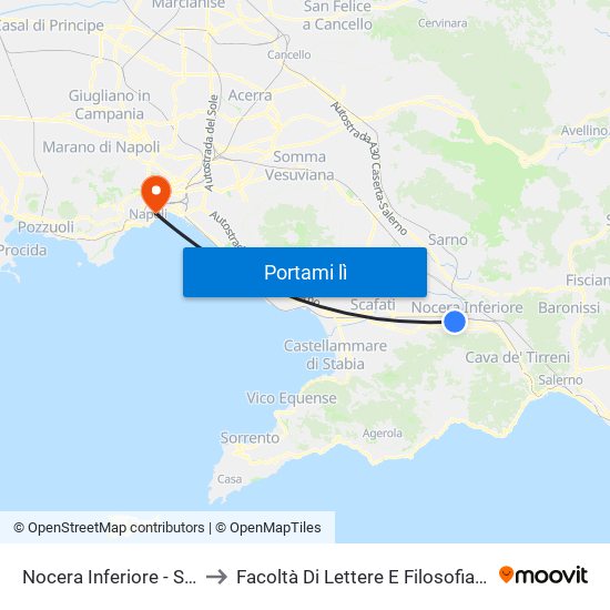 Nocera Inferiore - Santa Chiara to Facoltà Di Lettere E Filosofia Porta Di Massa map