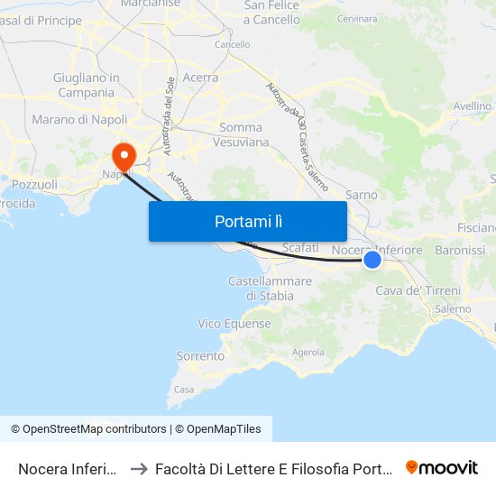 Nocera Inferiore FS to Facoltà Di Lettere E Filosofia Porta Di Massa map