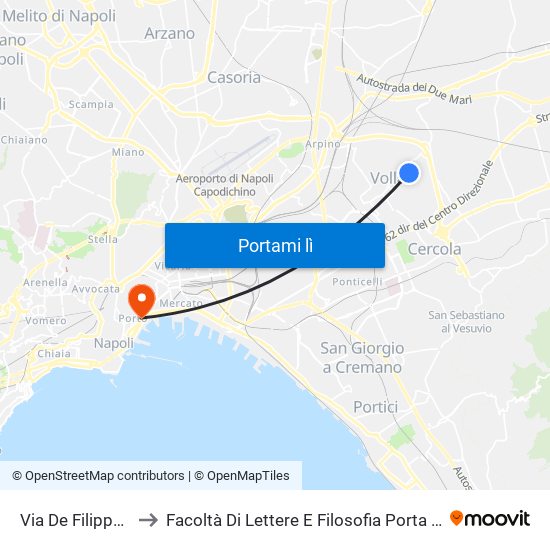 Via De Filippo , 22 to Facoltà Di Lettere E Filosofia Porta Di Massa map