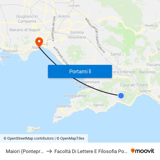 Maiori (Ponteprimario) to Facoltà Di Lettere E Filosofia Porta Di Massa map