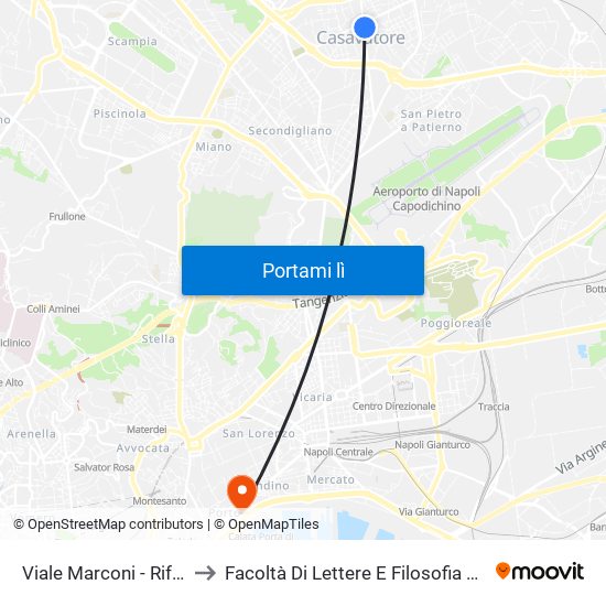 Viale Marconi - Rif. Ina Casa to Facoltà Di Lettere E Filosofia Porta Di Massa map