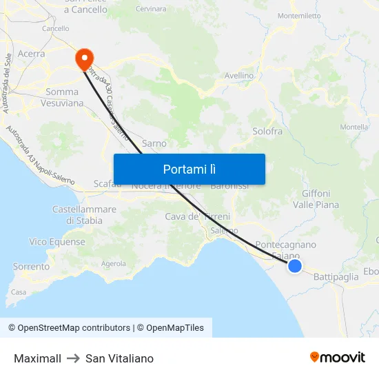 Maximall to San Vitaliano map