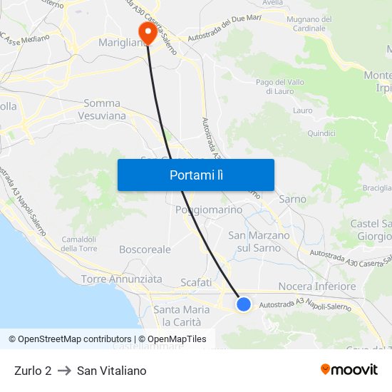 Zurlo 2 to San Vitaliano map