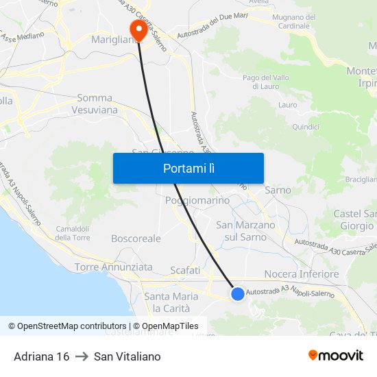 Adriana 16 to San Vitaliano map